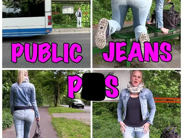 Public Jeans Piss an der Bushaltestelle