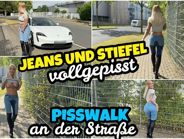 JEANS UND STIEFEL vollgepisst | PISSWALK an der Straße