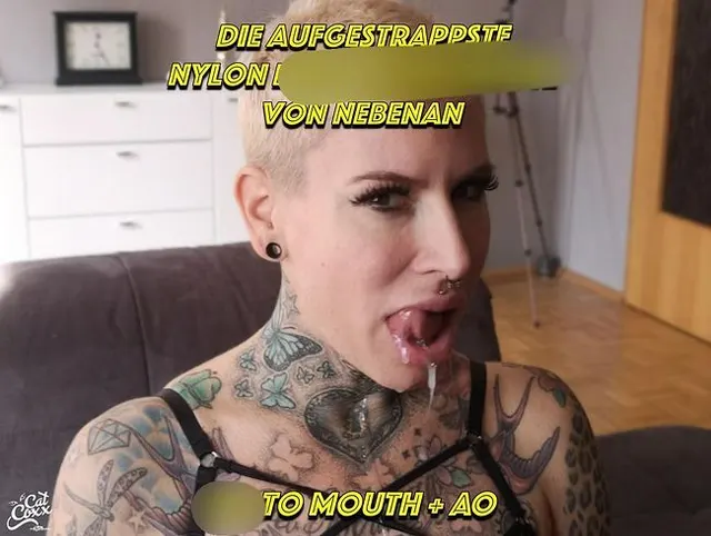 Die aufgestrappste Nylon Dreilochstute von nebenan